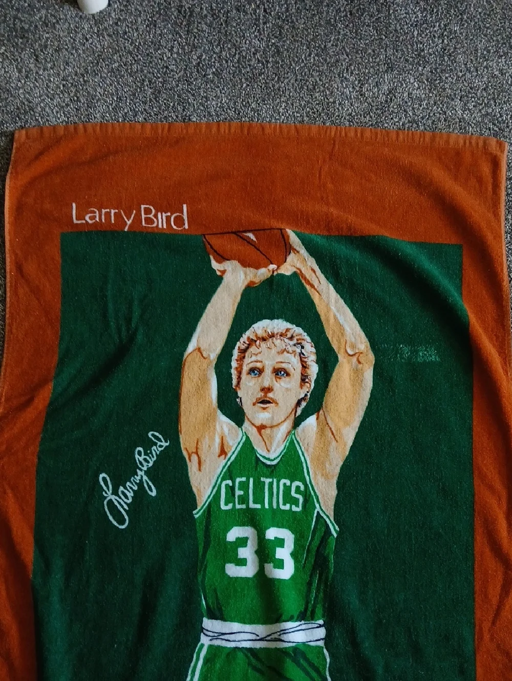 Vintage Larry Bird Celtics Graphic Beach Towel - Green & Orange